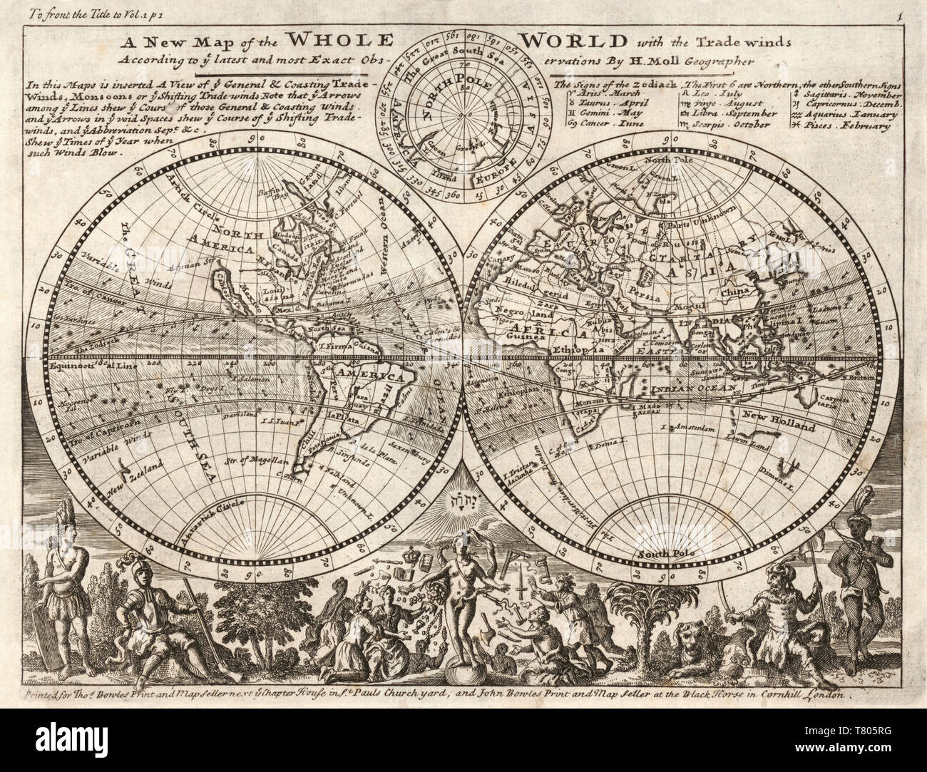 Herman Moll, World Map, 1729 Stock Photo