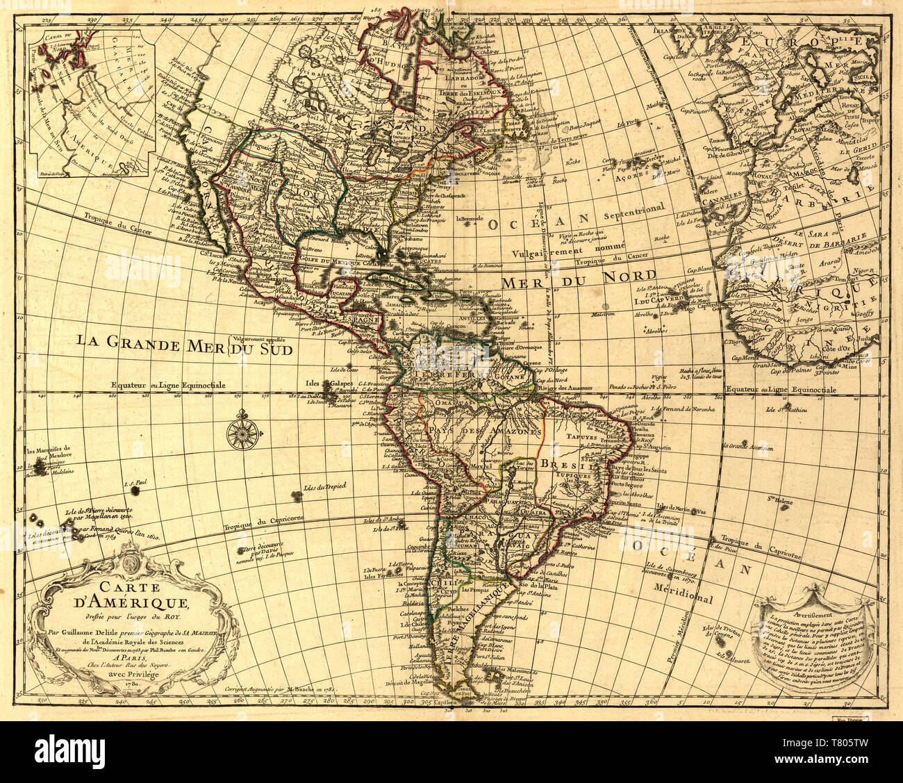 Guillaume Delisle, The Americas Map, 1780 Stock Photo