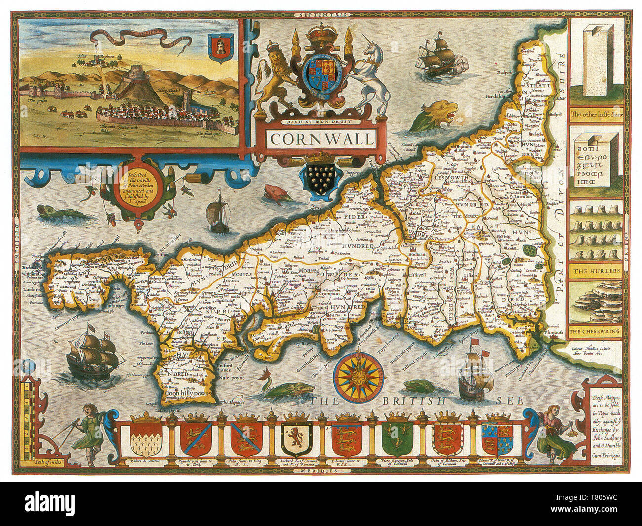 John Speed, Cornwall Map, 1611 Stock Photo