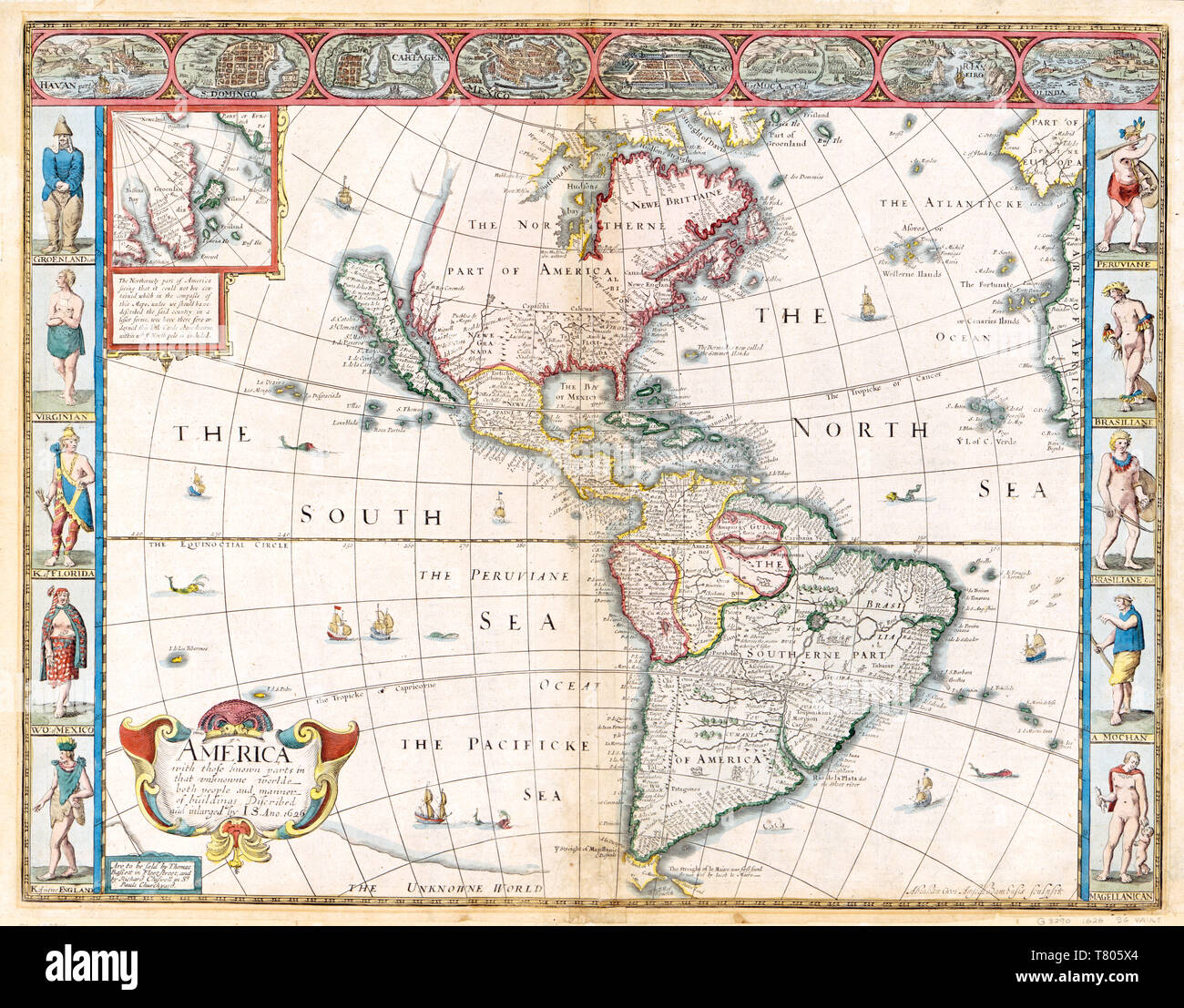 John Speed, The Americas Map, 1626 Stock Photo