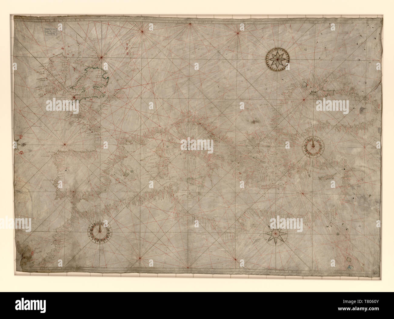 Portolan Chart, Mediterranean and Black Seas, 14th century Stock Photo