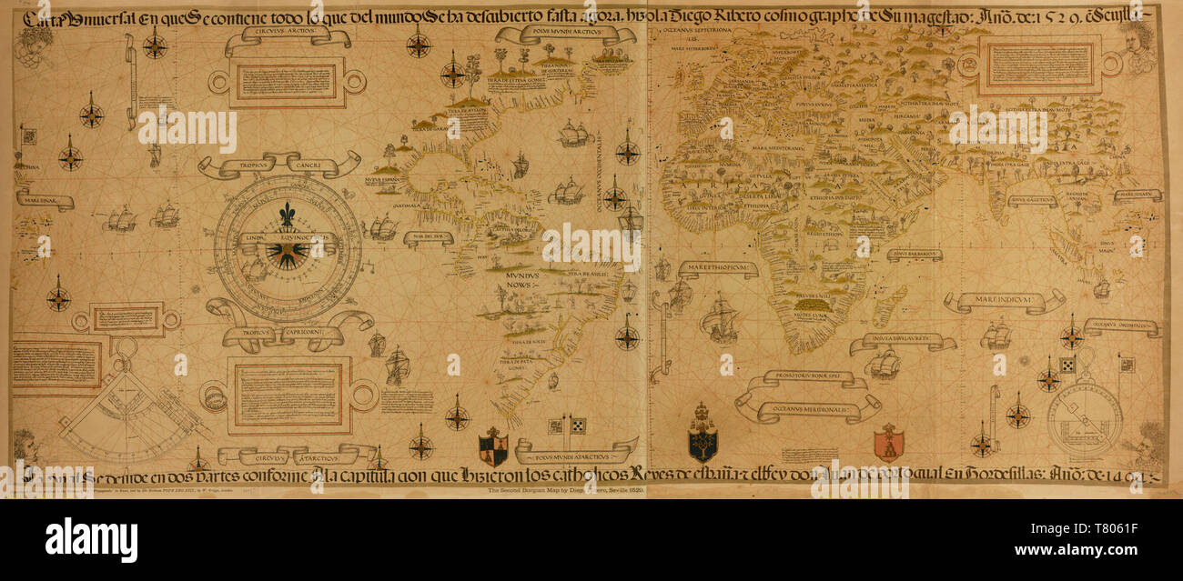 Diogo Ribeiro, World Map, 1529 Stock Photo