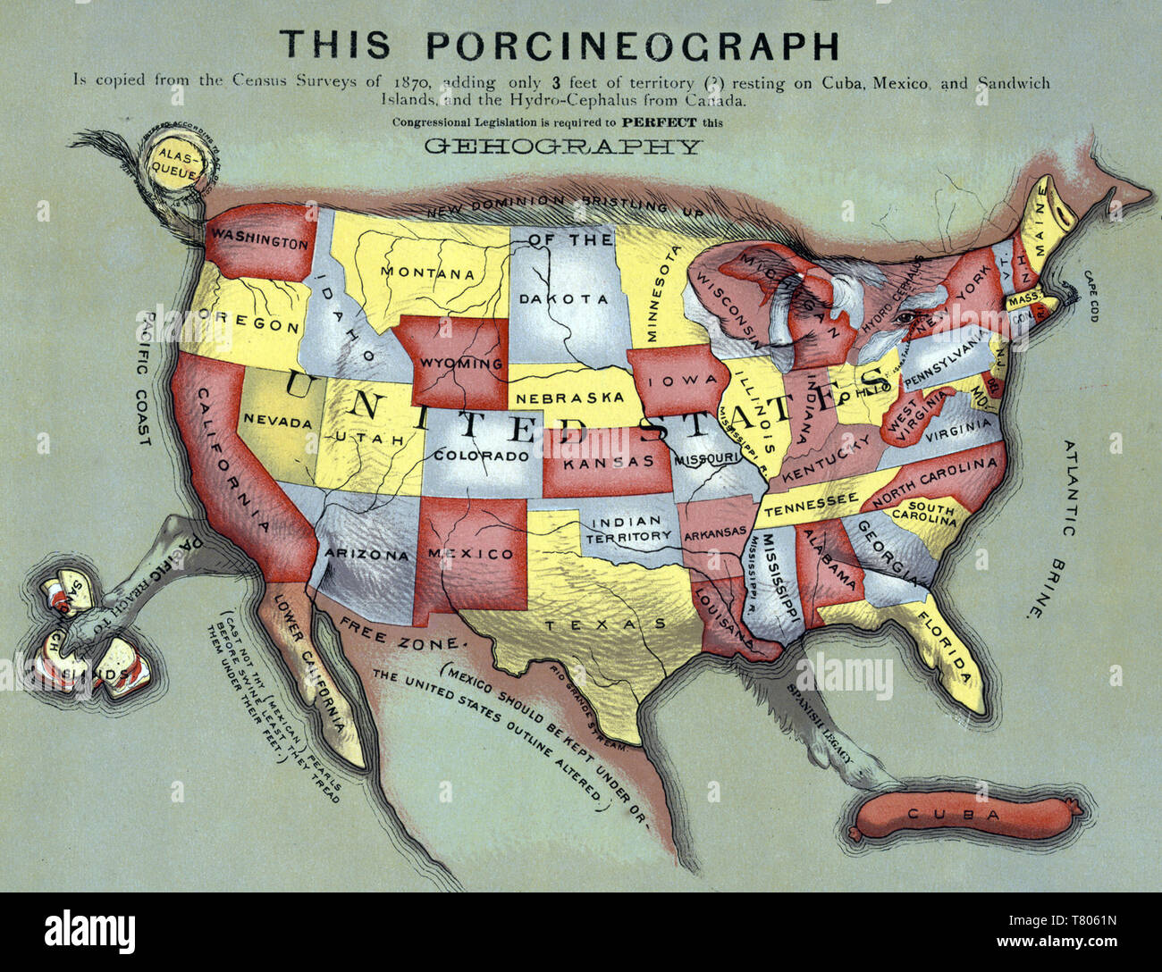 Porcineograph, United States Map, 1876 Stock Photo