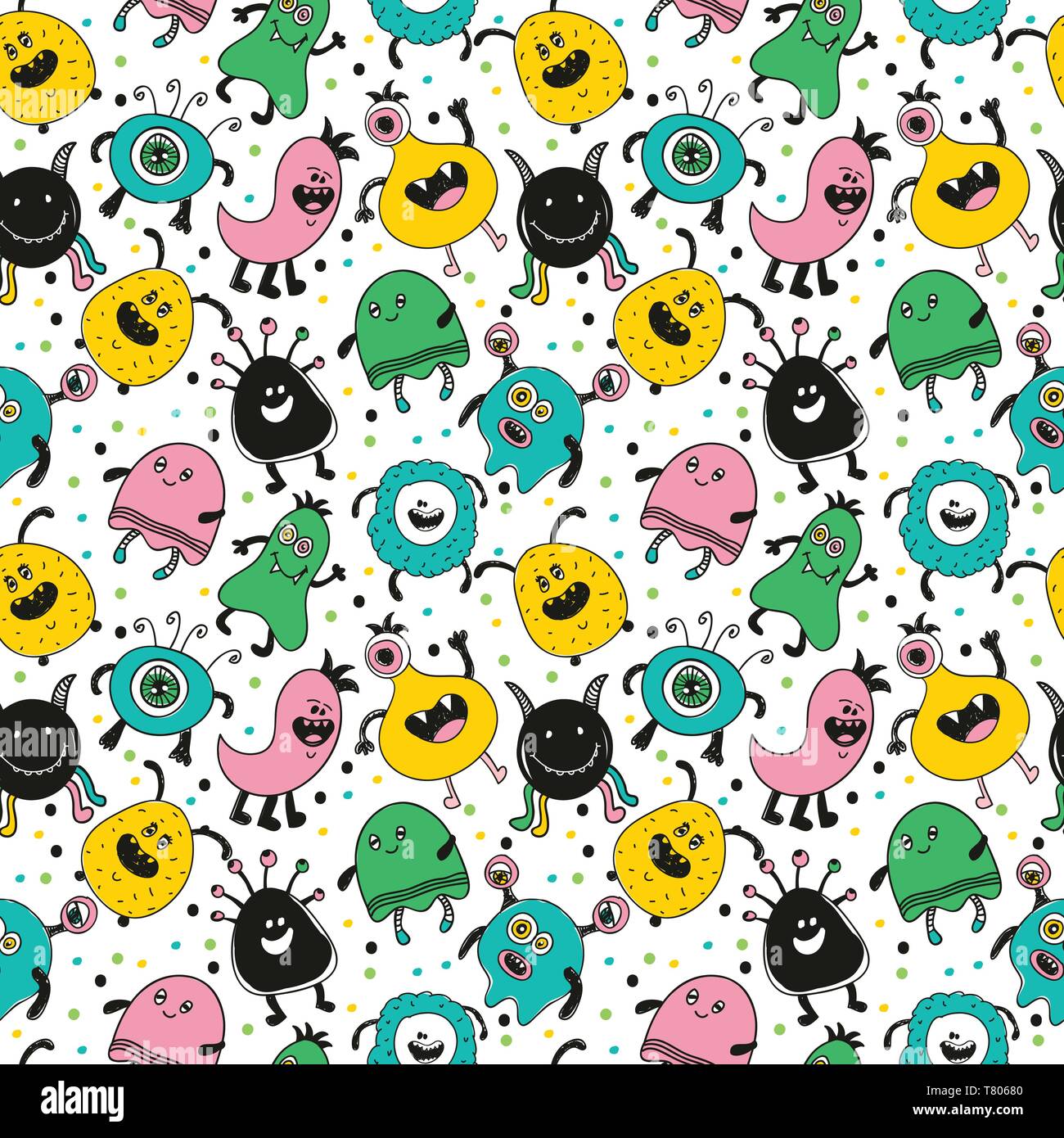 Seamless baby pattern with monsters vector illustration Stock Vector ...