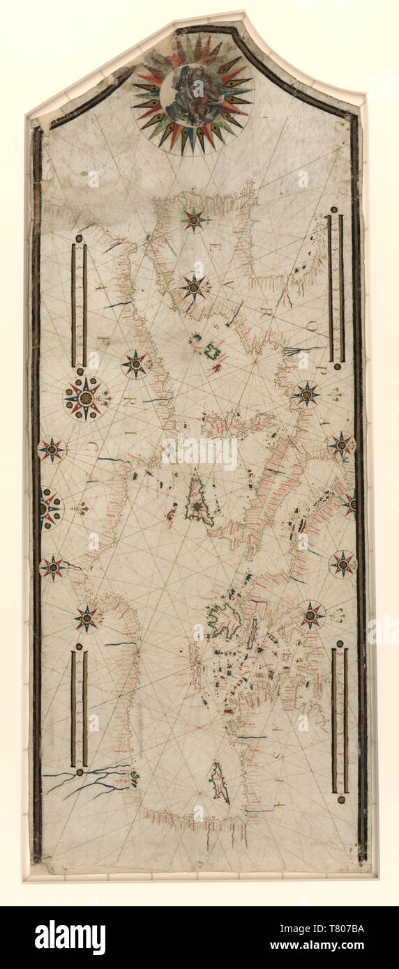 Portolan Chart, Mediterranean and European Seaports, 1550 Stock Photo