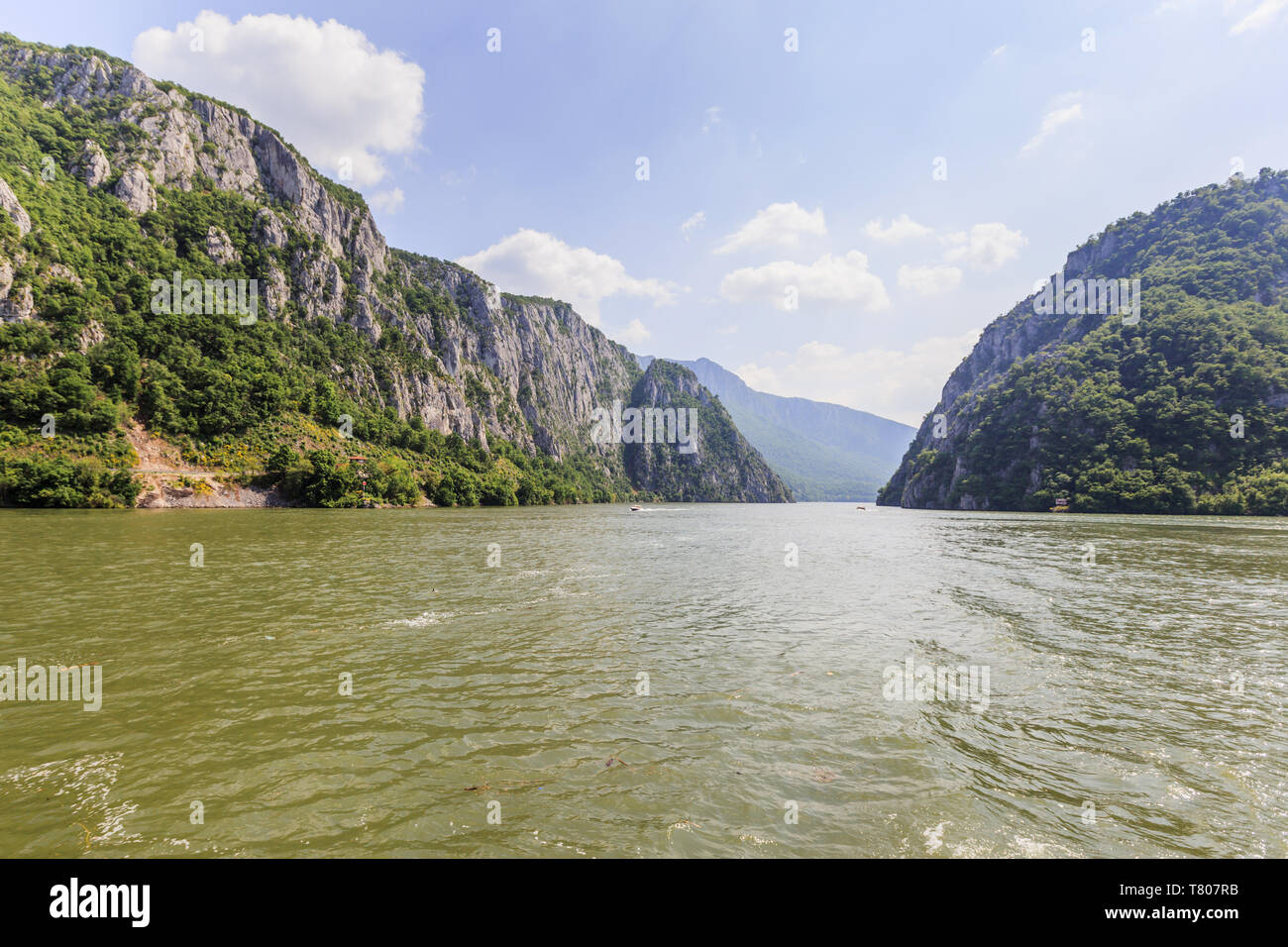 The Iron Gates Gorge On Danube River Nature Landscape ,Eastern Serbia , Border With Romania,  Europe, View From Cruise Ship Stock Photo