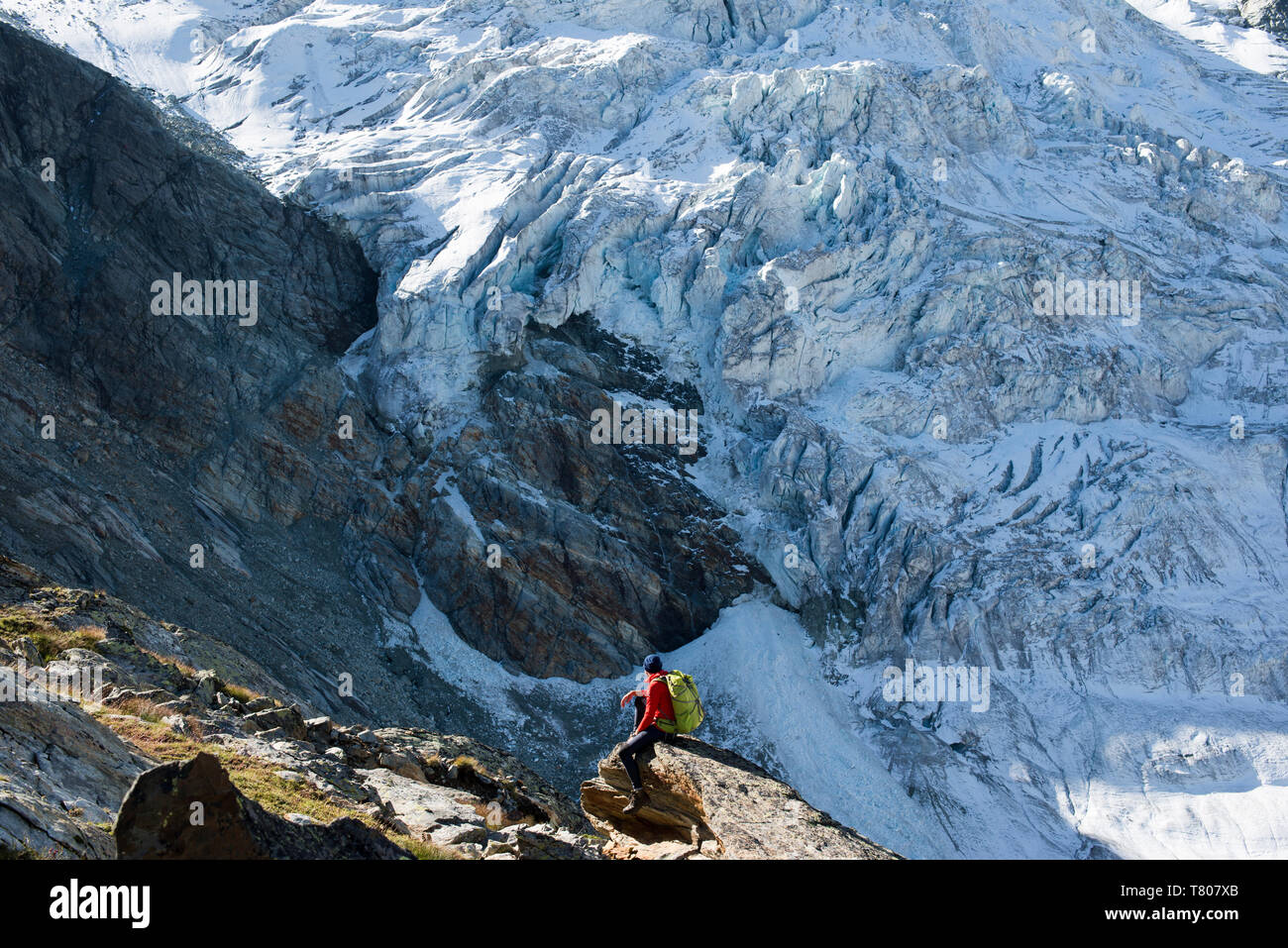 The classic Walkers Haute Route from Chamonix to Zermatt in the Swiss Alps, Switzerland, Europe Stock Photo