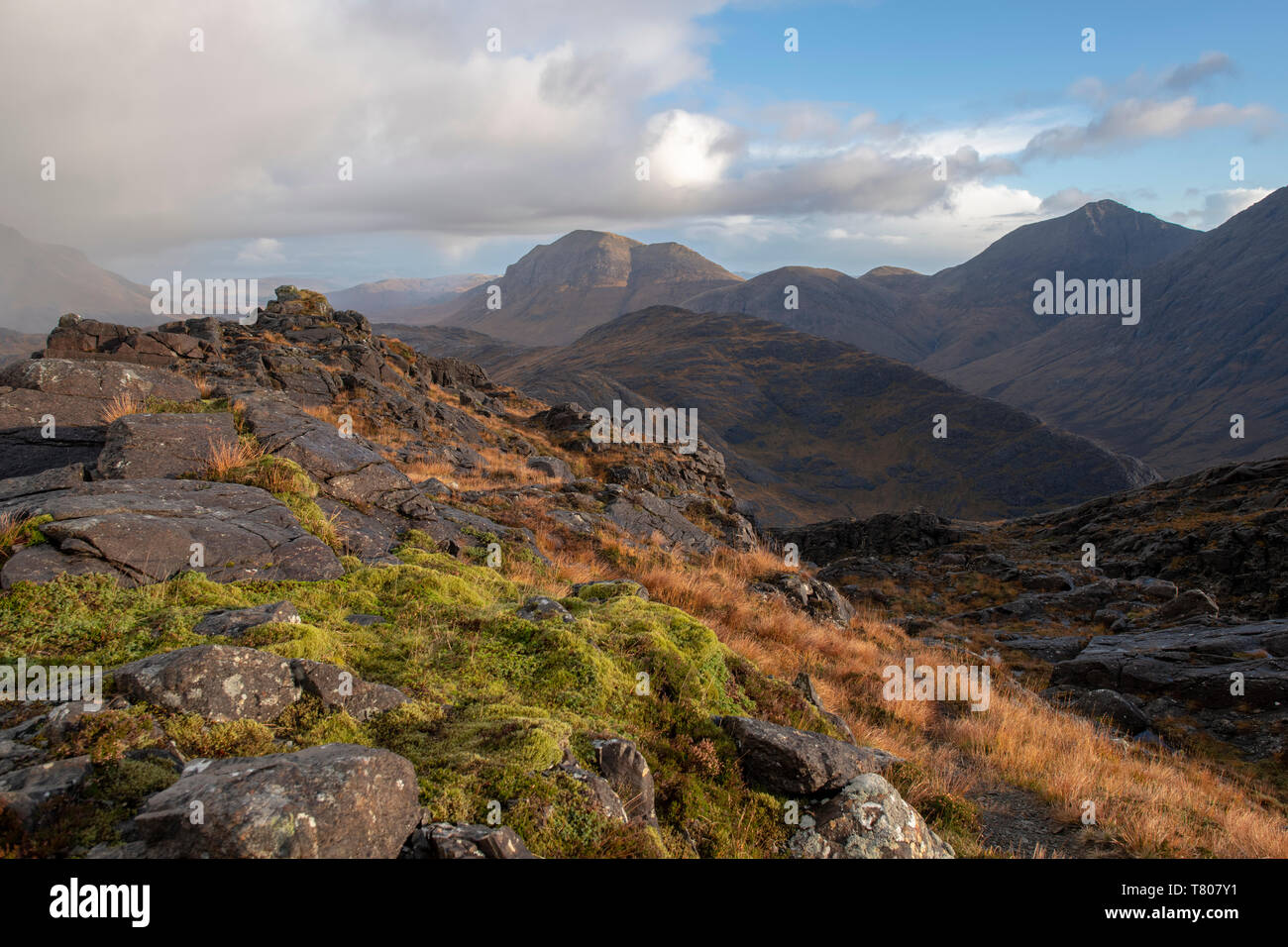 The view towards Elgol from the top of Sgurr Na Stri on the Isle of Skye, Inner Hebrides, Scottish Highlands, Scotland, United Kingdom, Europe Stock Photo