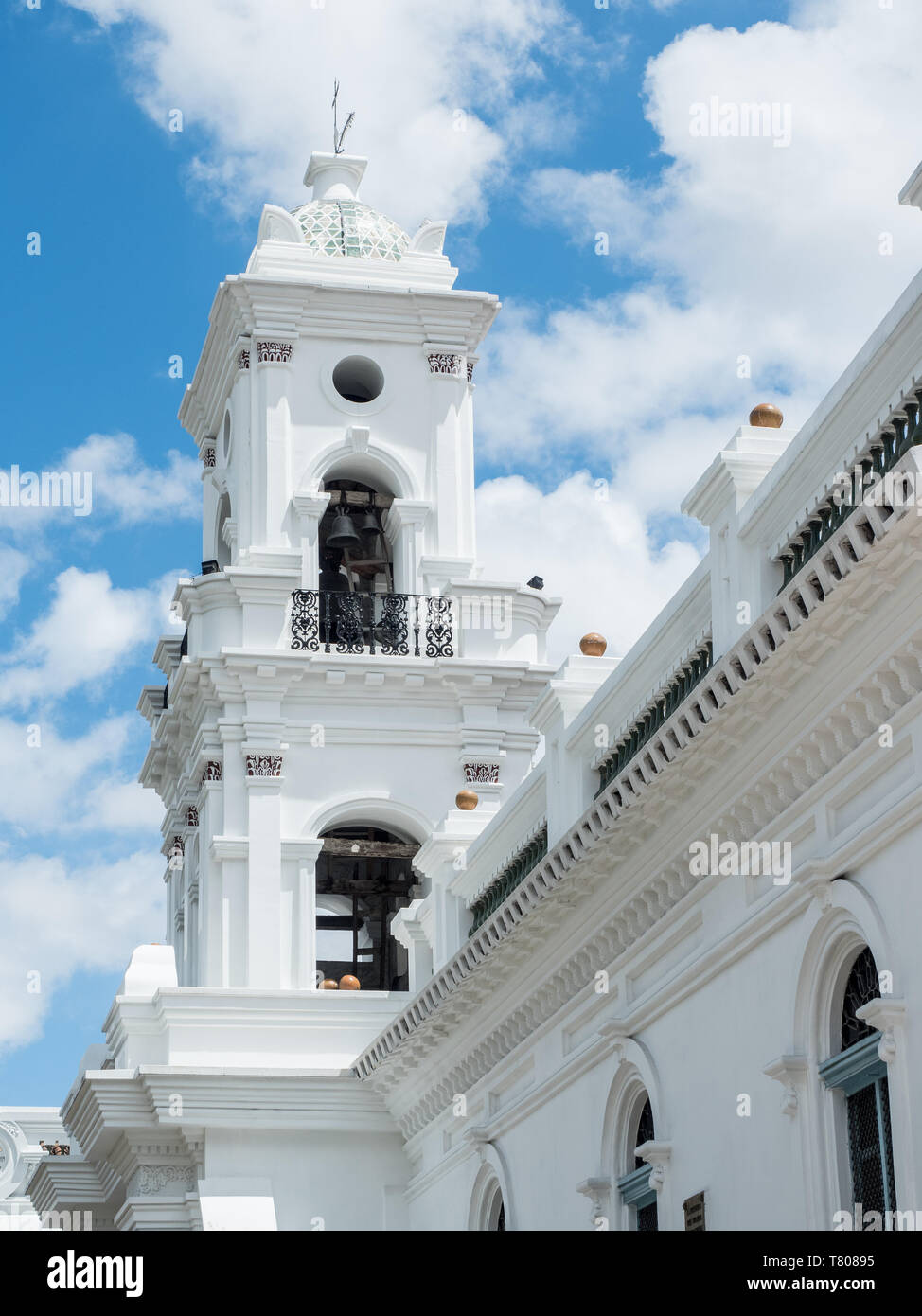 Spire of Cuenca's old, 16th century cathedral, which is now a museum of religious art, Cuenca, Ecuador, South America Stock Photo