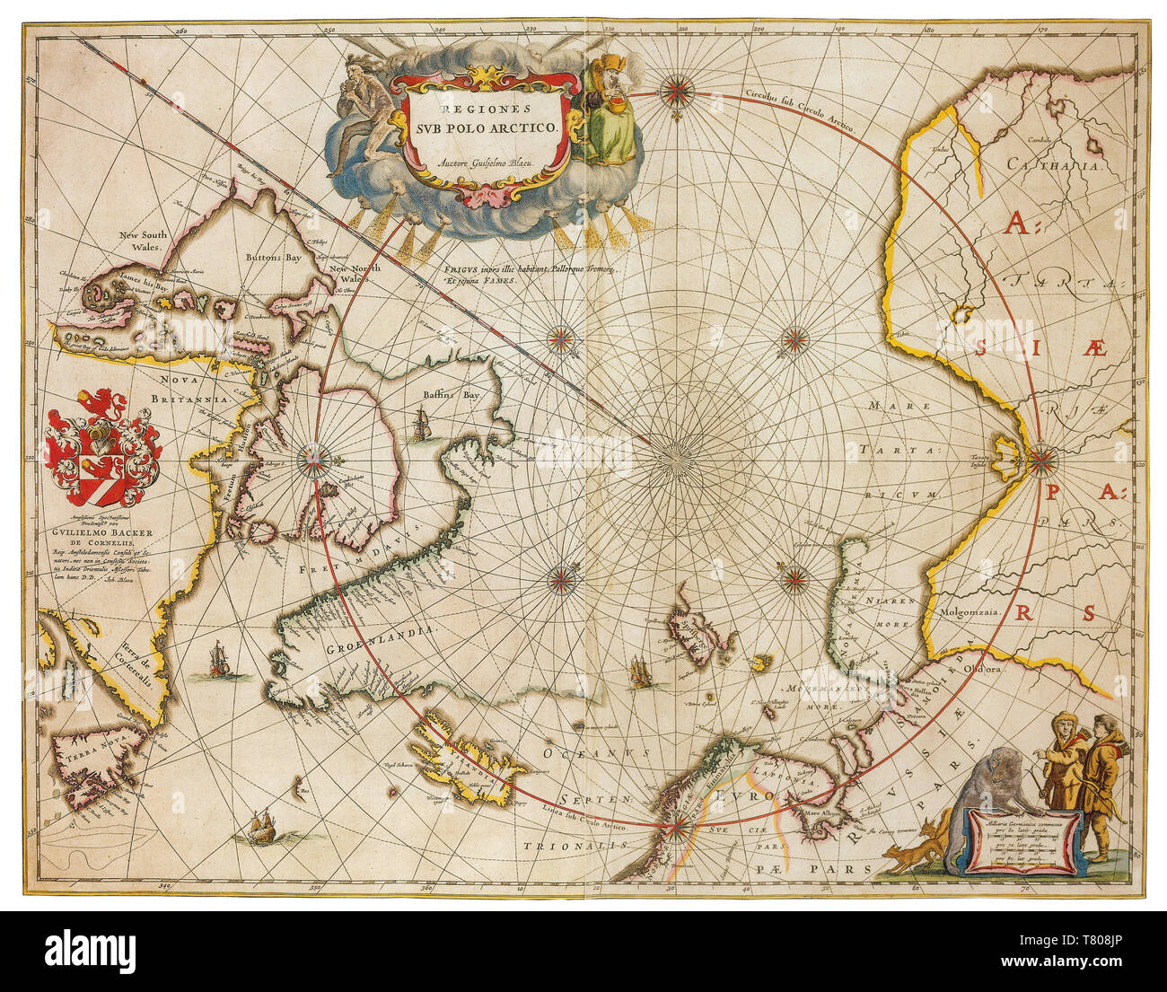 Joan Blaeu, Arctic Map, North Pole, 17th Century Stock Photo