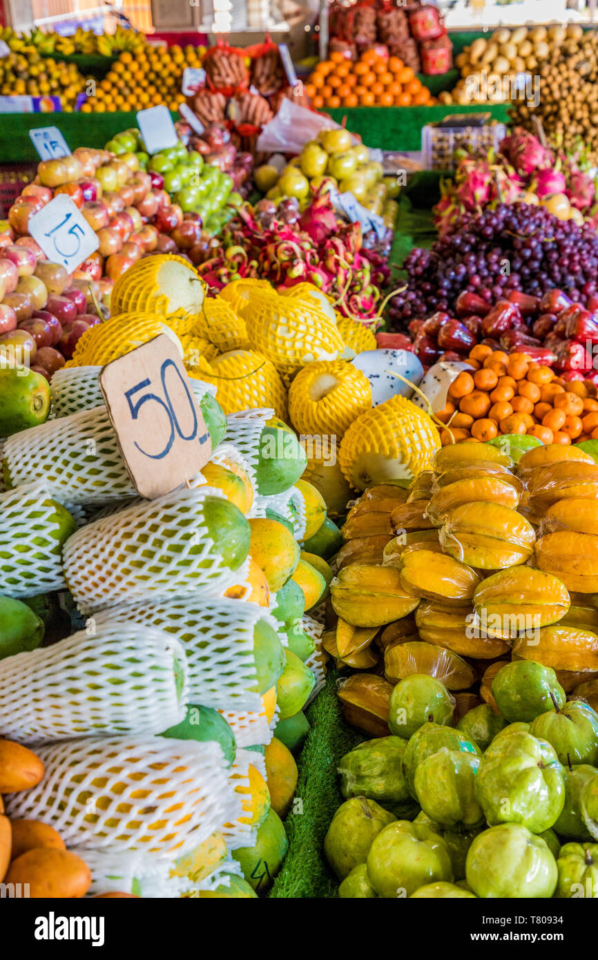 A market stall selling fruit in Phuket Old Town, Phuket, Thailand, Southeast Asia, Asia Stock Photo