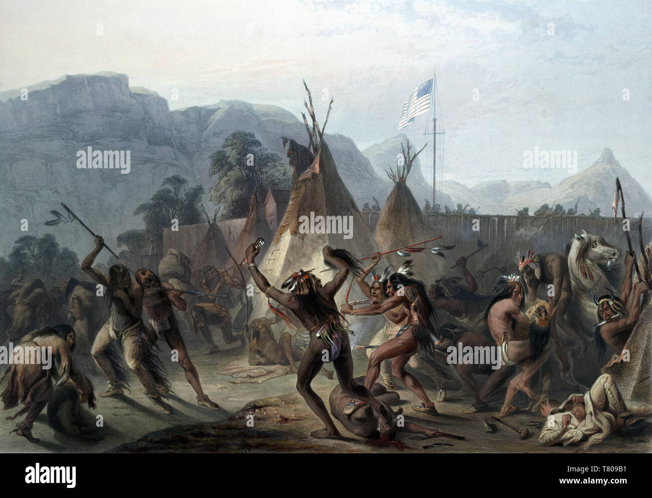Native American Indian Attack, 1833 Stock Photo
