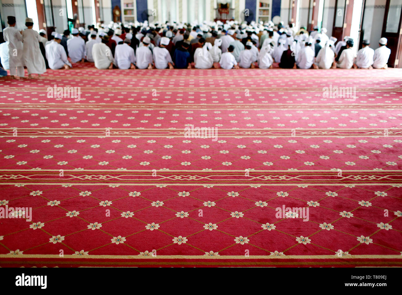 Masjid Ar-Rohmah Mosque, men at the Friday prayer (salat), Chau Doc, Vietnam, Indochina, Southeast Asia, Asia Stock Photo