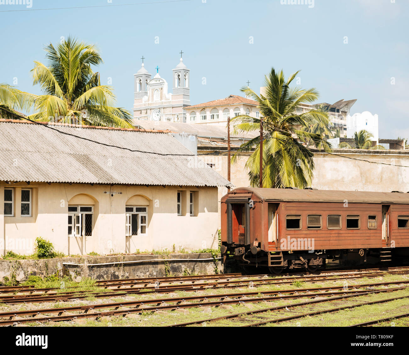 Old Train at Galle Train Station, Galle, South Coast, Sri Lanka, Asia Stock Photo
