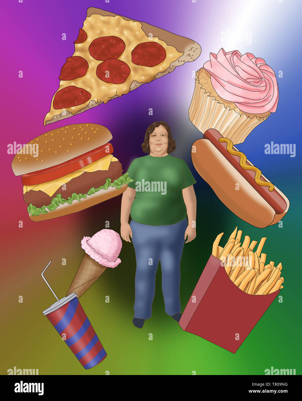 Obesity and Junk Food, Conceptual Illustration Stock Photo