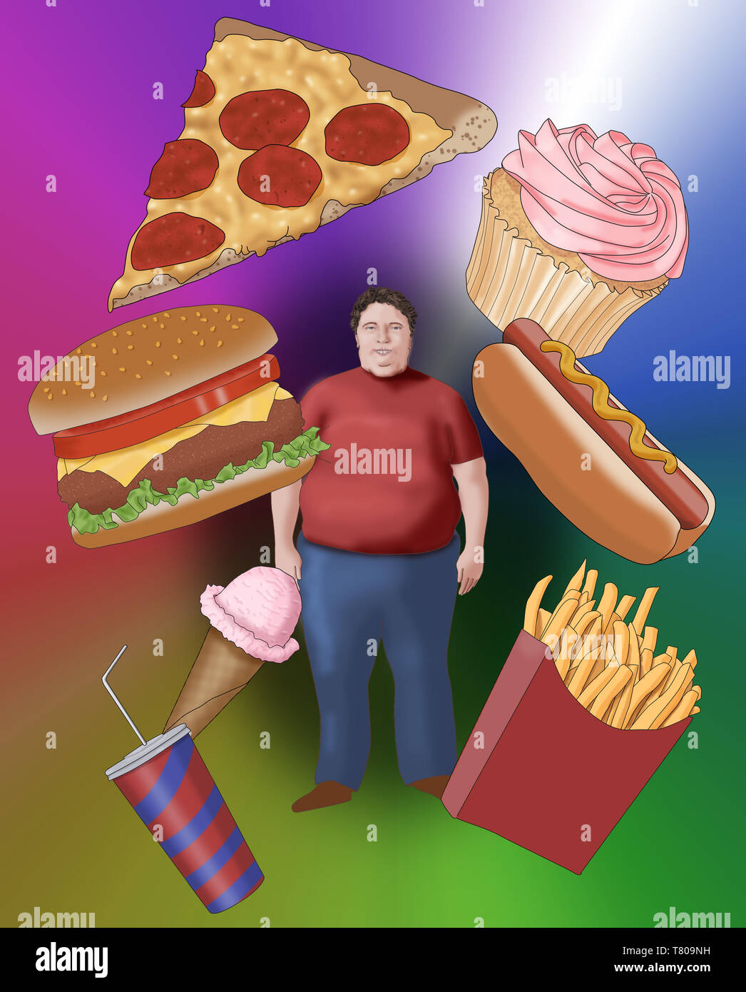 Obesity and Junk Food, Conceptual Illustration Stock Photo