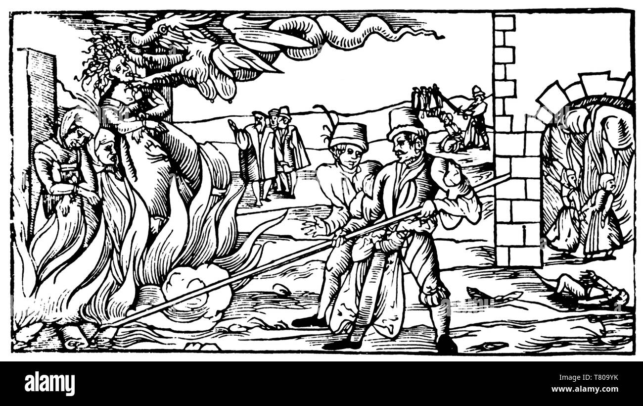 Witches Burned at Stake, 1555 Stock Photo