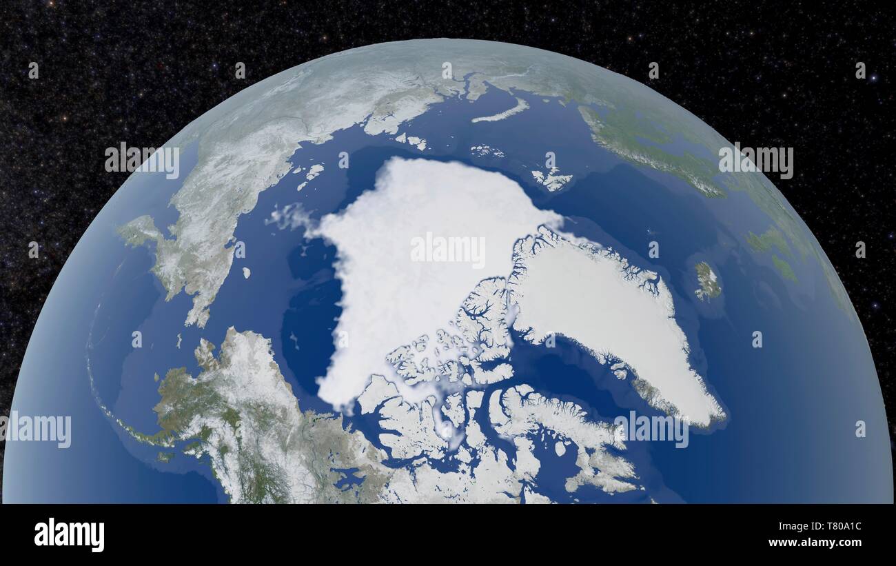 Arctic ice minimum extent, 2018 Stock Photo