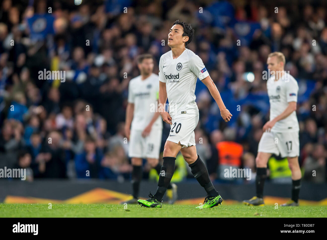 London, UK. 09th May, 2019. Makoto Hasebe of Eintracht Frankfurt looks dejected during the UEFA Europa League semi-final match between Chelsea and Eintracht Frankfurt at Stamford Bridge, London, England on 9 May 2019. Photo by Salvio Calabrese.  Editorial use only, license required for commercial use. No use in betting, games or a single club/league/player publications. Credit: UK Sports Pics Ltd/Alamy Live News Stock Photo