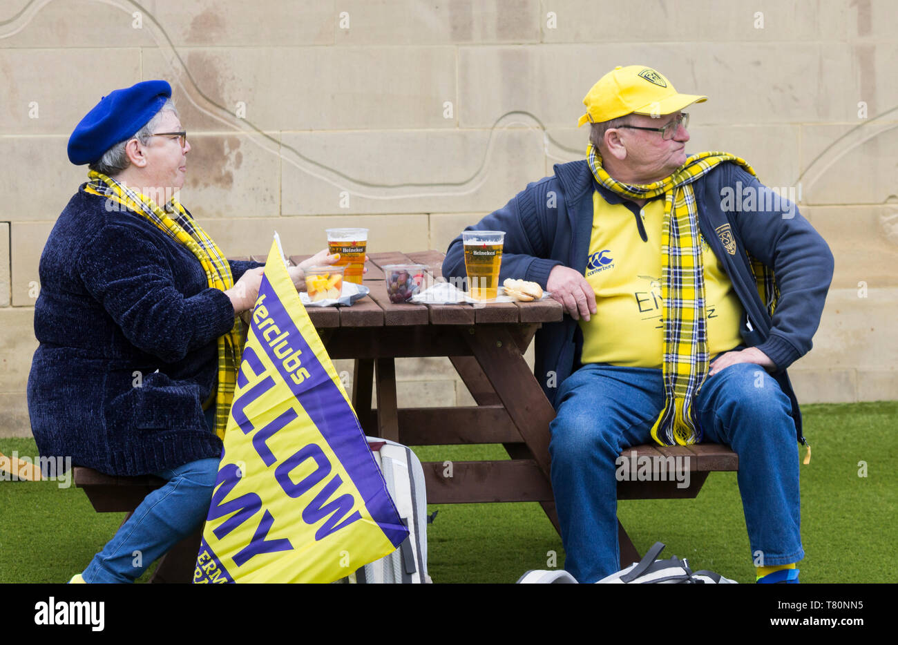 ASM Clermont Auvergne rugby fans in Newcastle uk for the 2019 European Rugby Champions Cup Finals. French clubs Stock Photo