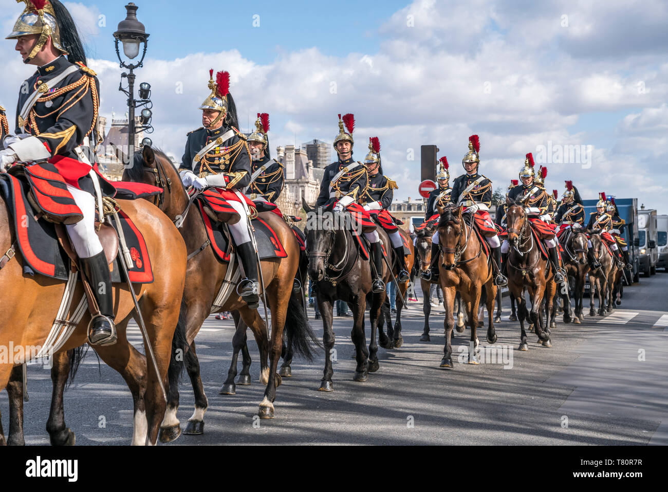 Kavallerie-Regiment der Garde republicaine/  Republikanische Garde auf Pferden in Paris, Frankreich  | Cavalry  of the Republican Guard on horses, , P Stock Photo