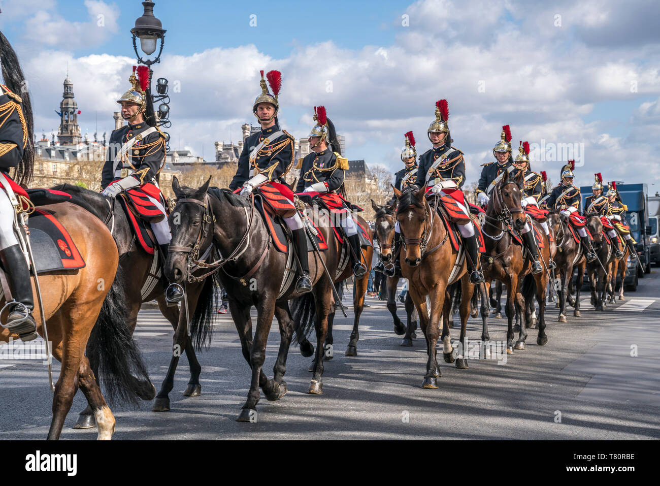 Kavallerie-Regiment der Garde republicaine/  Republikanische Garde auf Pferden in Paris, Frankreich  | Cavalry  of the Republican Guard on horses, , P Stock Photo