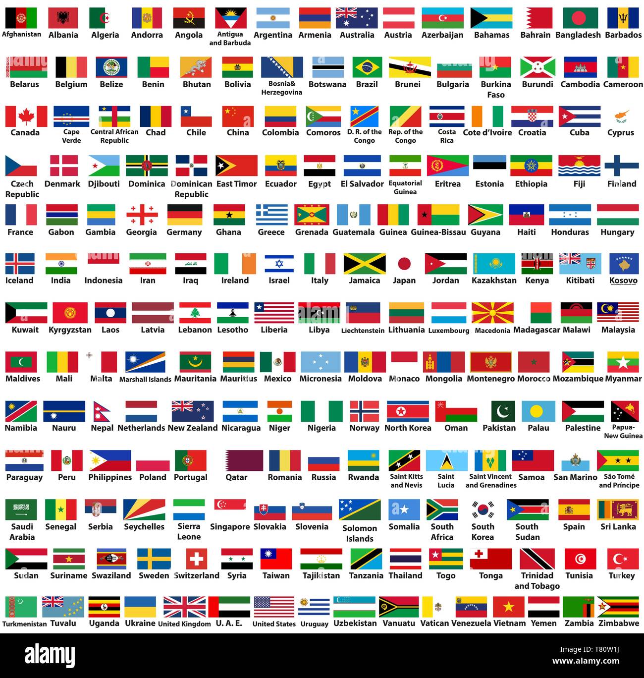 vector set of all world countries (sovereign states) flags, arranged in