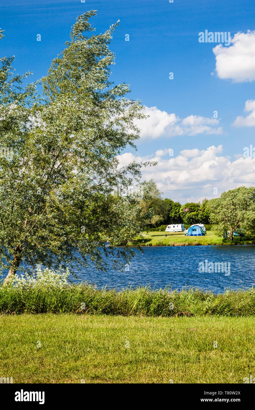 One of the lakes at Cotswold Water Park near Cerney Wick in Gloucestershire. Stock Photo