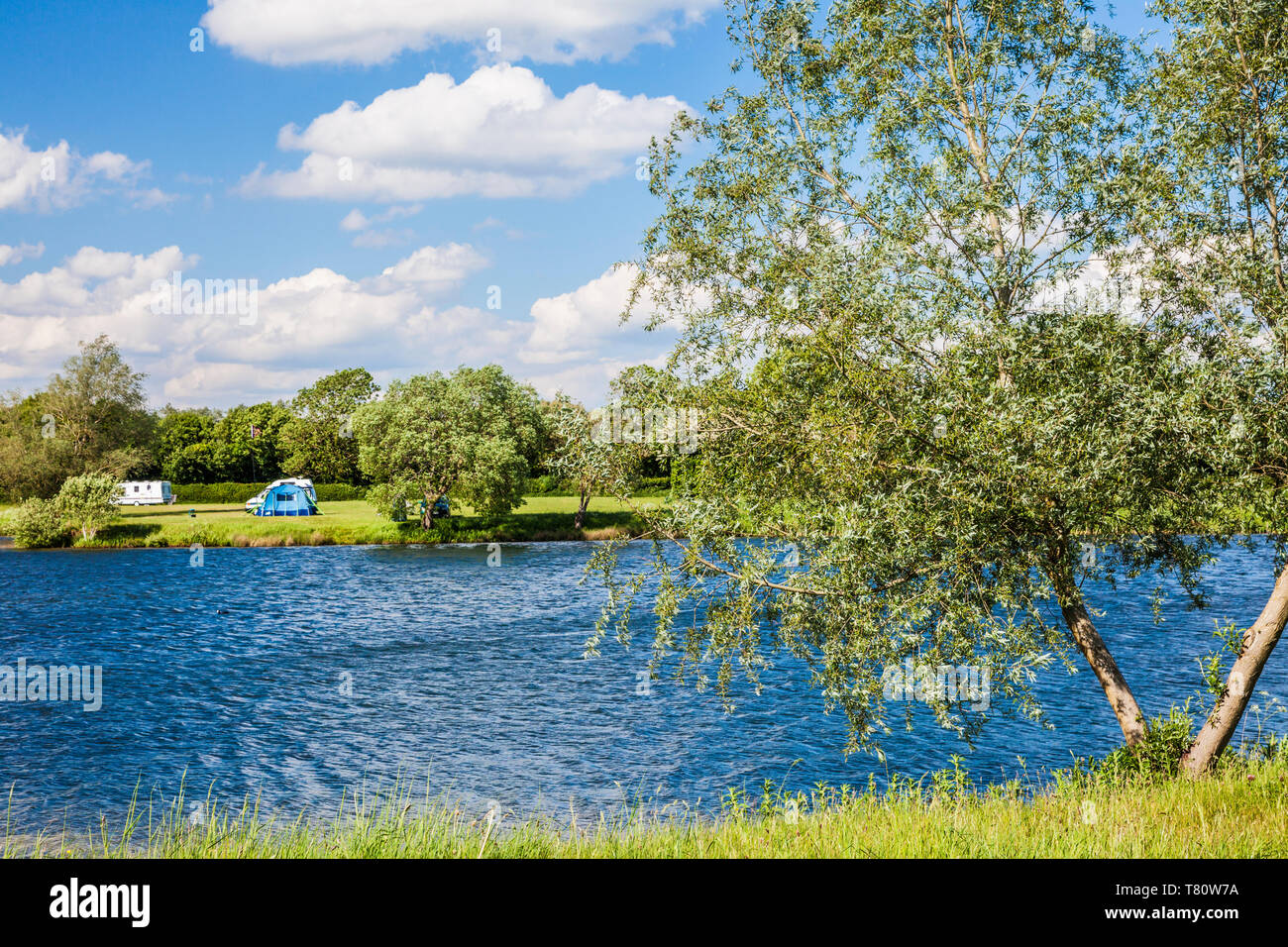 One of the lakes at Cotswold Water Park near Cerney Wick in Gloucestershire. Stock Photo