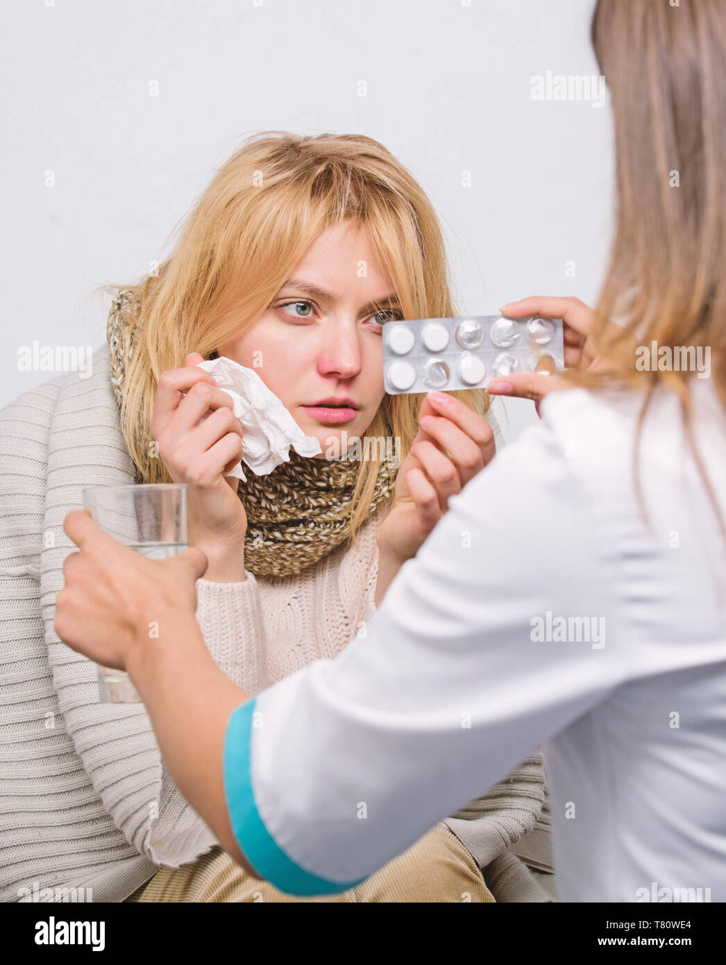 Drug intake time. Patient care and healthcare. Doctor visiting