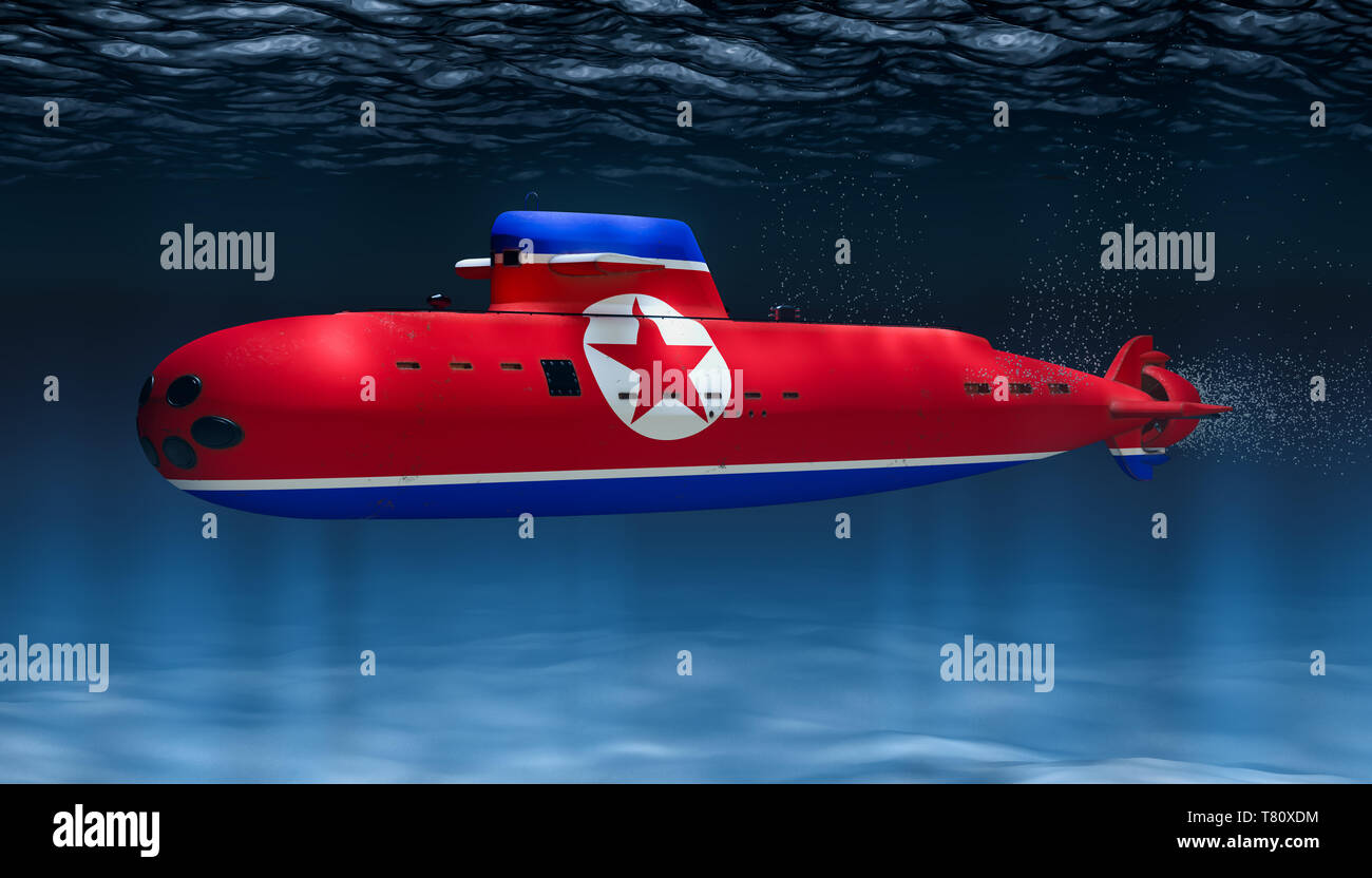 Submarine of North Korea Navy, concept. 3D rendering Stock Photo