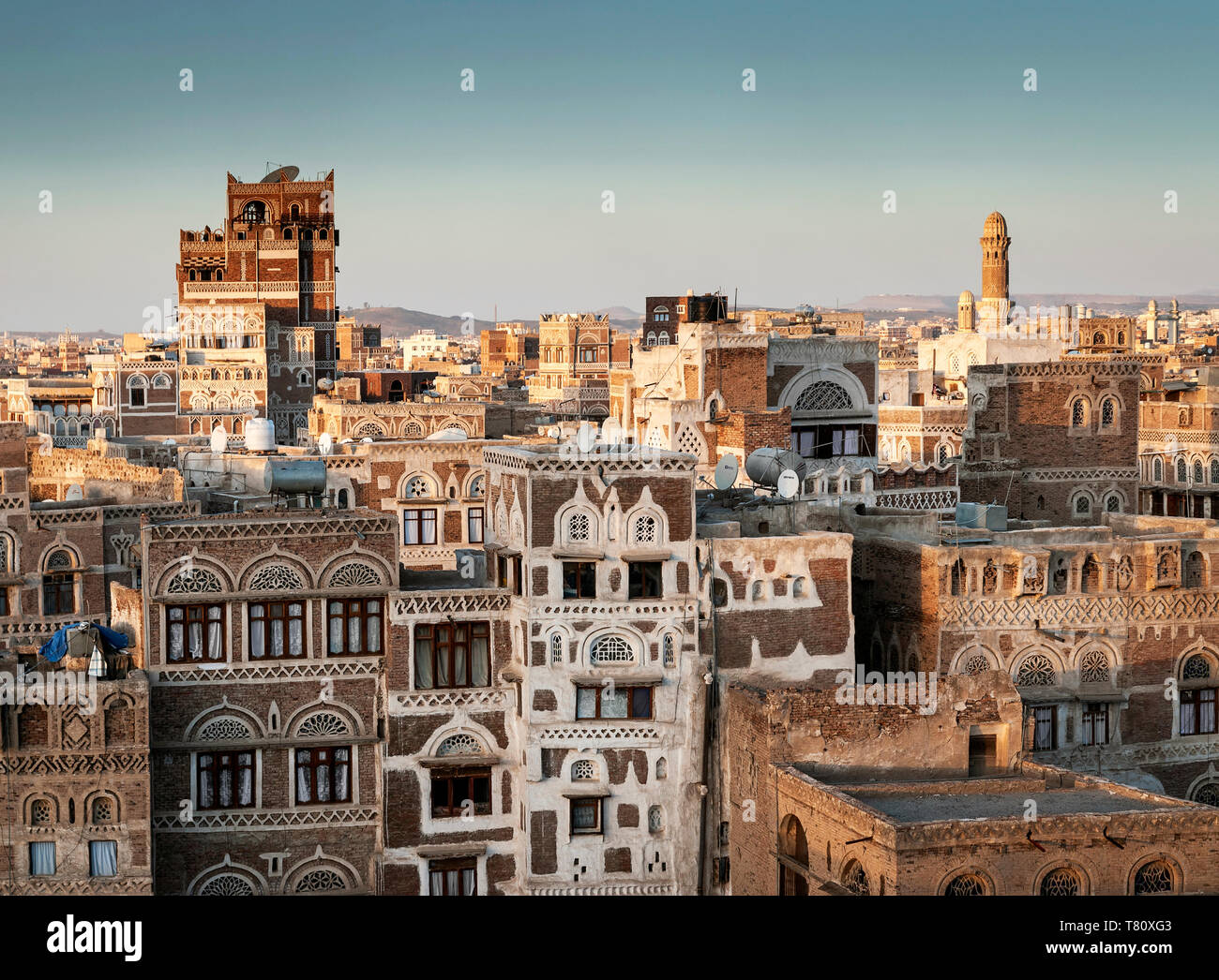 view of downtown sanaa city old town traditional arabic architecture