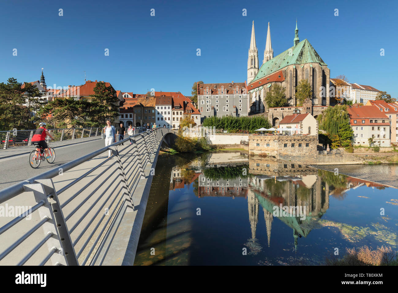Bridge over Neisse River to the old town and St. Peter and Paul Church, Goerlitz, Saxony, Germany, Europe Stock Photo