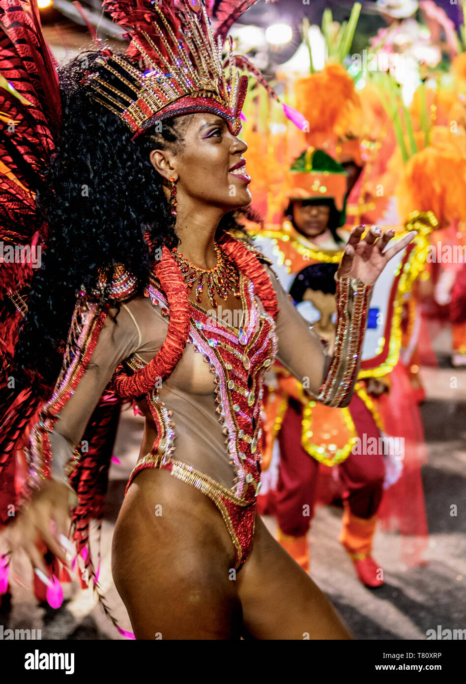 Samba Dancer at the Carnival Parade in Rio de Janeiro, Brazil, South America Stock Photo