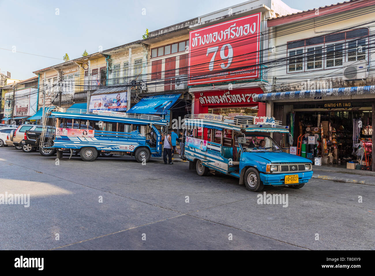 Local bus transport in Phuket old town, Phuket, Thailand, Southeast Asia, Asia Stock Photo