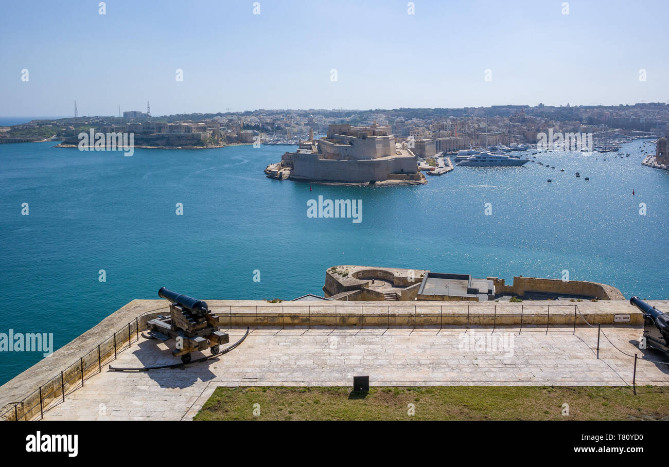 View from the fortress esplanade over La Valletta fortifications, Malta Islands Stock Photo