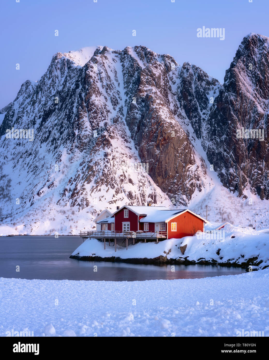 Rorbuer hut, rorbu, Sakrisoy, Moskenesoy, Lofoten Islands, Nordland, Arctic, Norway, Europe Stock Photo