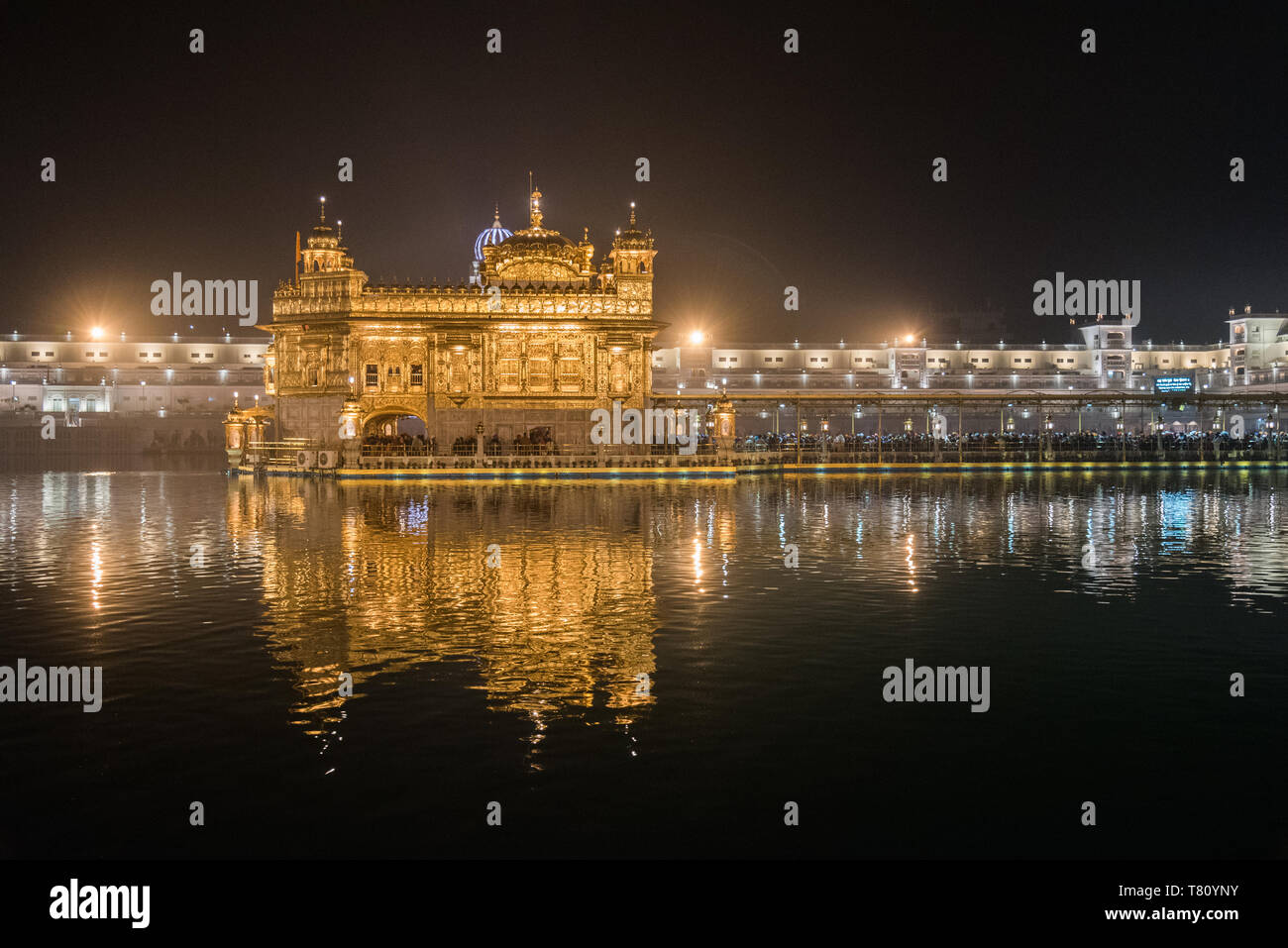 Night time reflections, The Golden Temple, Amritsar, Punjab, India, Asia Stock Photo