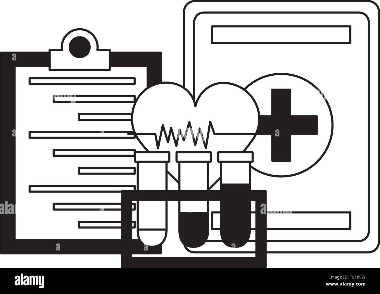 medical flasks kit and heart Stock Vector Image & Art - Alamy