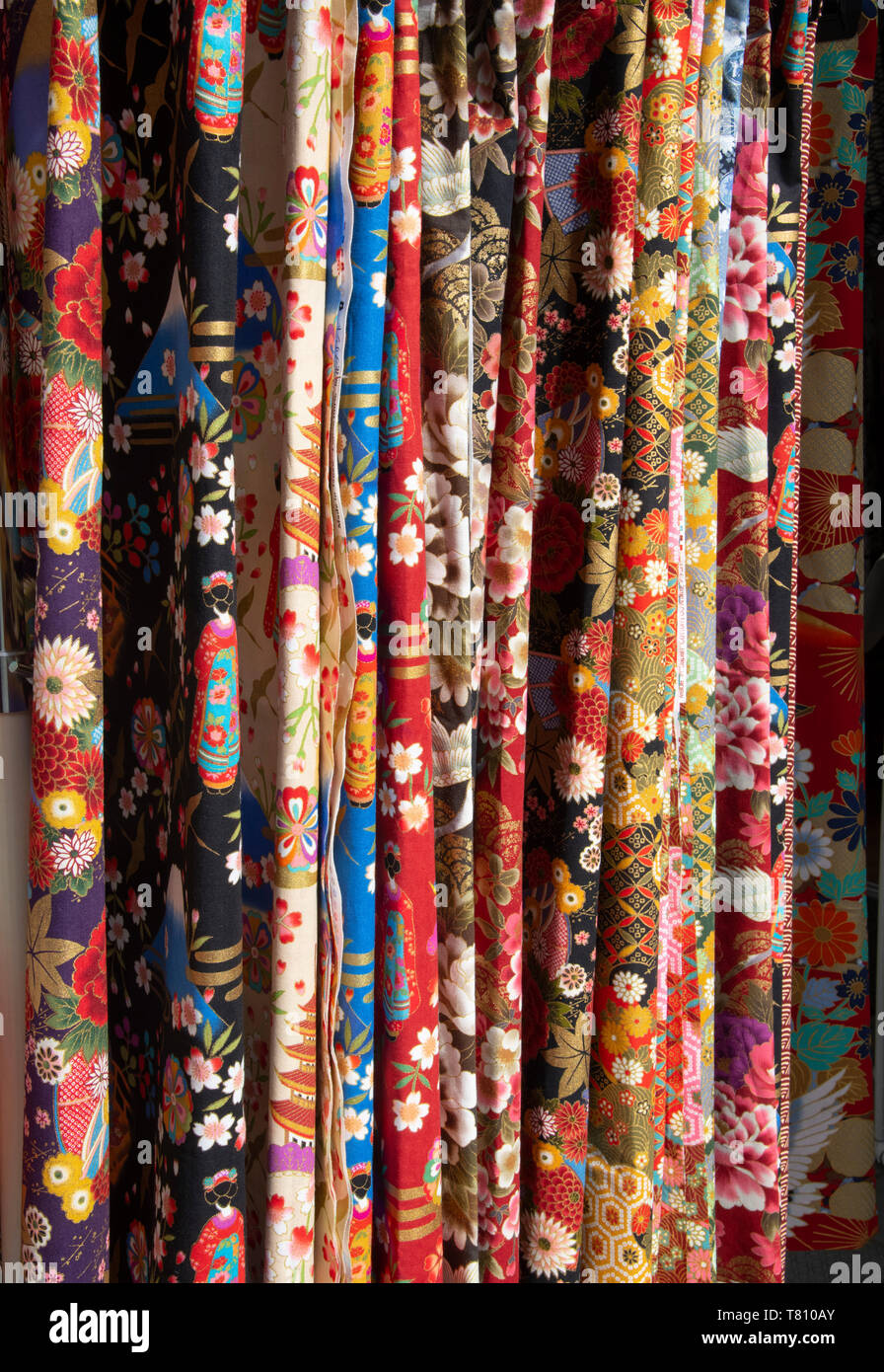 Colourful Japanese fabrics for sale at the Hida Takayama Miyagawa