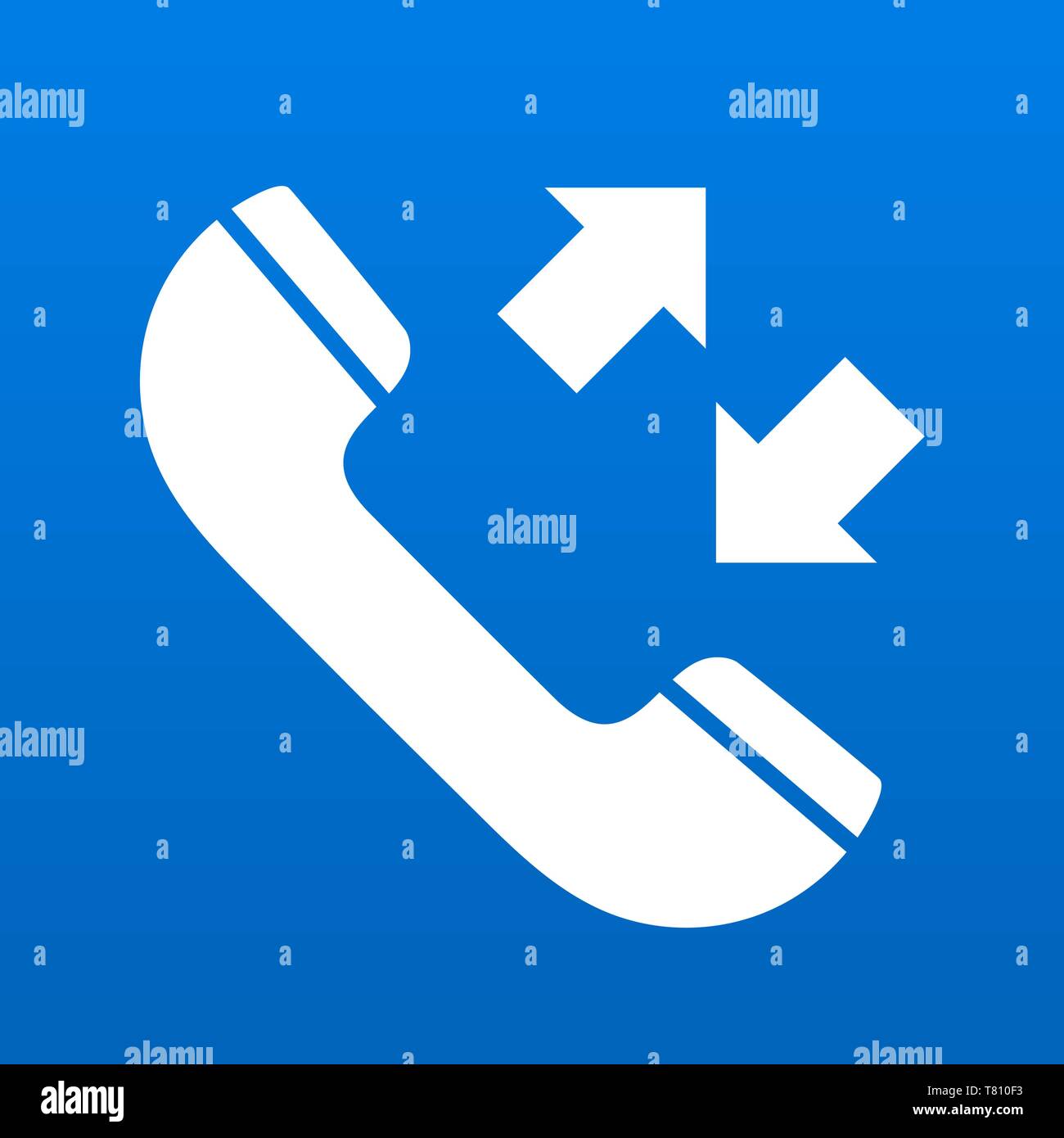 White phone symbol for incoming and outgoing communication vector illustration with blue background Stock Vector
