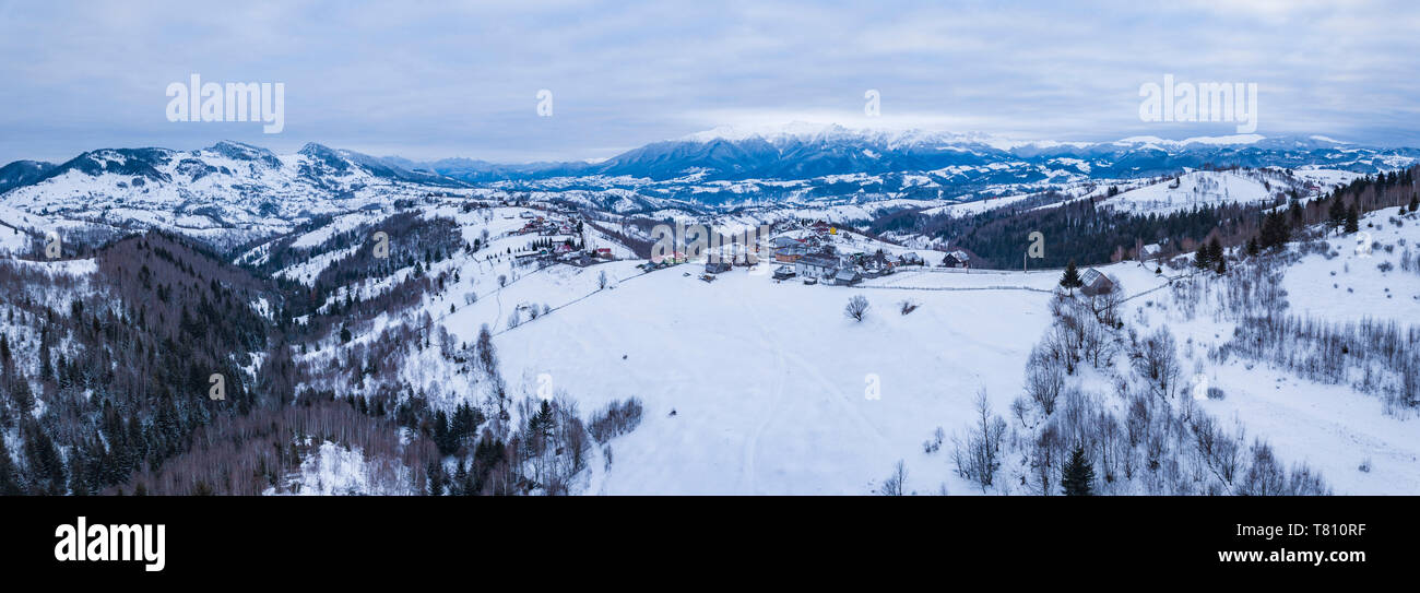 Snowy winter landscape in the Carpathian Mountains, Bran, Transylvania, Romania, Europe Stock Photo