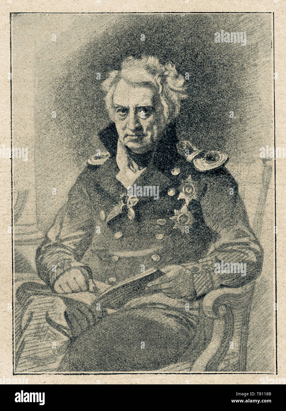 Alexander Shishkov - military and statesman, admiral. Secretary of State and Minister of Public Education. One of the leading Russian ideologues of the Patriotic War of 1812..Illustrated overview of the life of mankind in the 19th century, 1901 edition, Marx publishing house, St. Petersburg Stock Photo