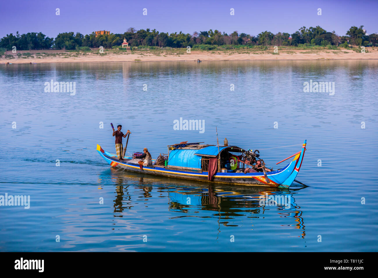 Life along the Mekong River from the Mekong Princess at twilight, Cambodia, Indochina, Southeast Asia, Asia Stock Photo