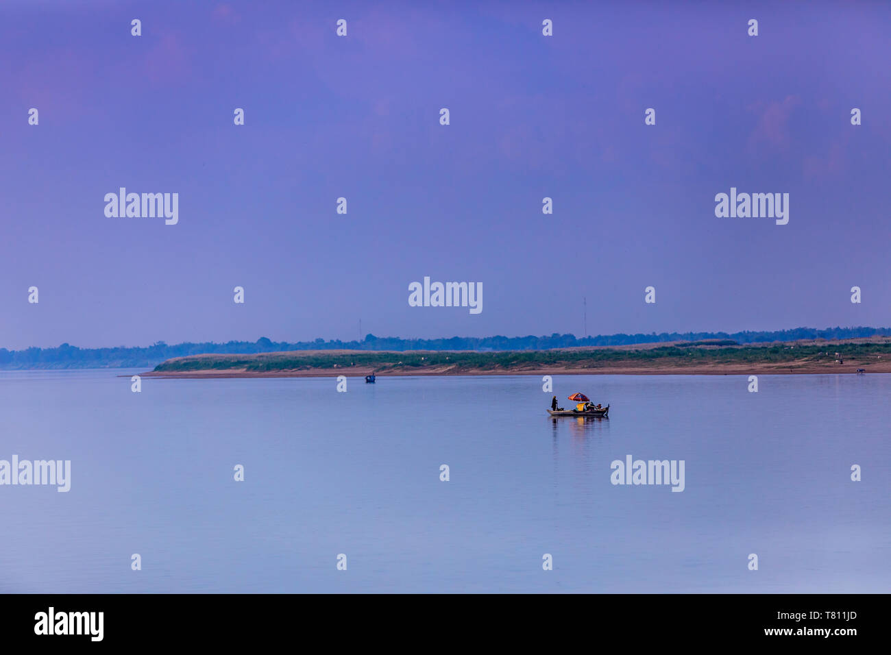 Life along the Mekong River from the Mekong Princess at twilight, Cambodia, Indochina, Southeast Asia, Asia Stock Photo
