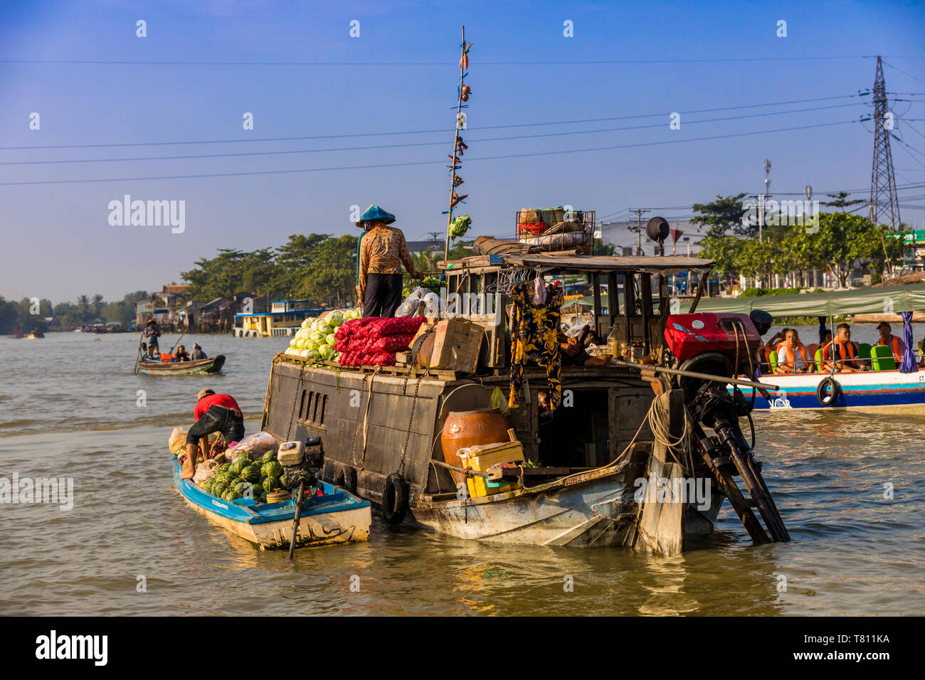 The floating market outside of Can Tho, Vietnam, Indochina, Southeast Asia, Asia Stock Photo
