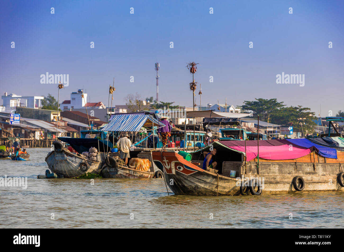 The floating market outside Can Tho, Vietnam, Indochina, Southeast Asia, Asia Stock Photo
