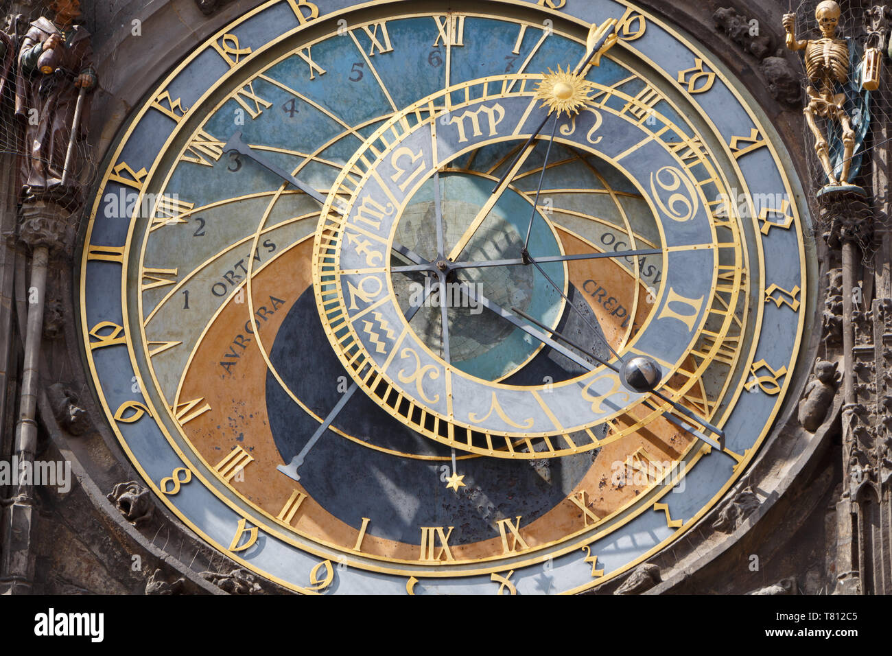Close-up of the astronomical clock on a wall of the ancient town hall in Prague Stock Photo