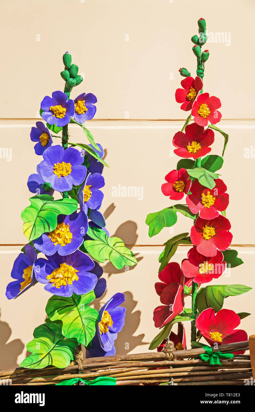 Motley Artificial Flowers Made From Paper Plastic And Fabrics