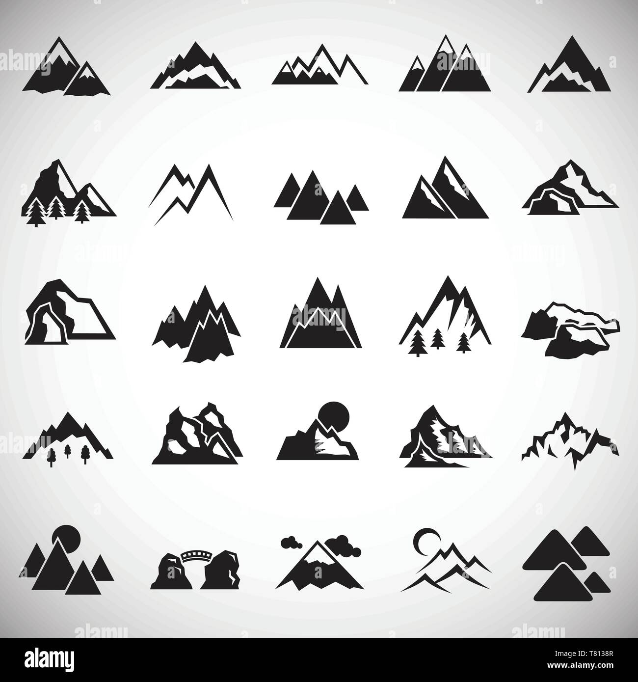 Mountains icons set on white background for graphic and web design ...
